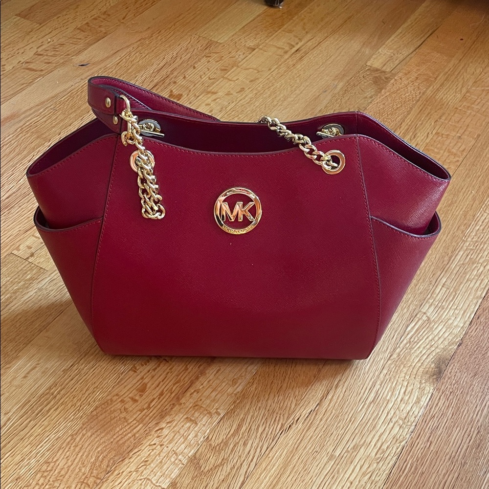 Michael Kors Red Shoulder Bag with Gold Accents